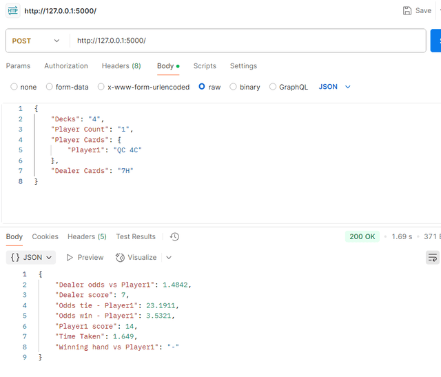 Sample Request and API Response - Blackjack Example