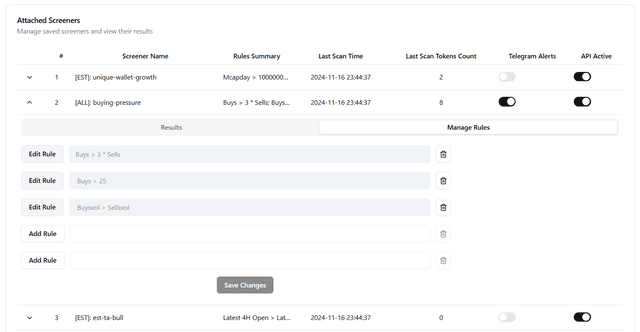 Screener Management Dashboard with Rules